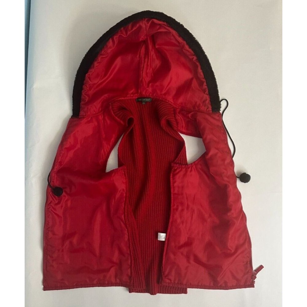For Cynthia Quilted Red Vest With Knit Back And Black Faux Fur Trim Hood Size L - Picture 8 of 8
